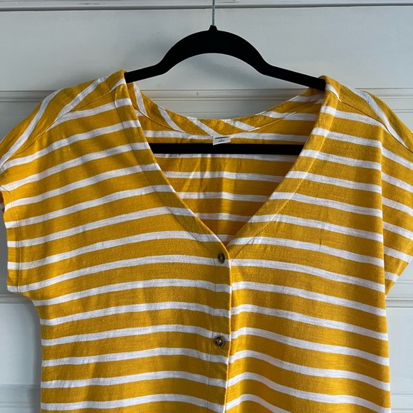 Yellow Striped Button-Up Women's Top - Picture 3 of 4